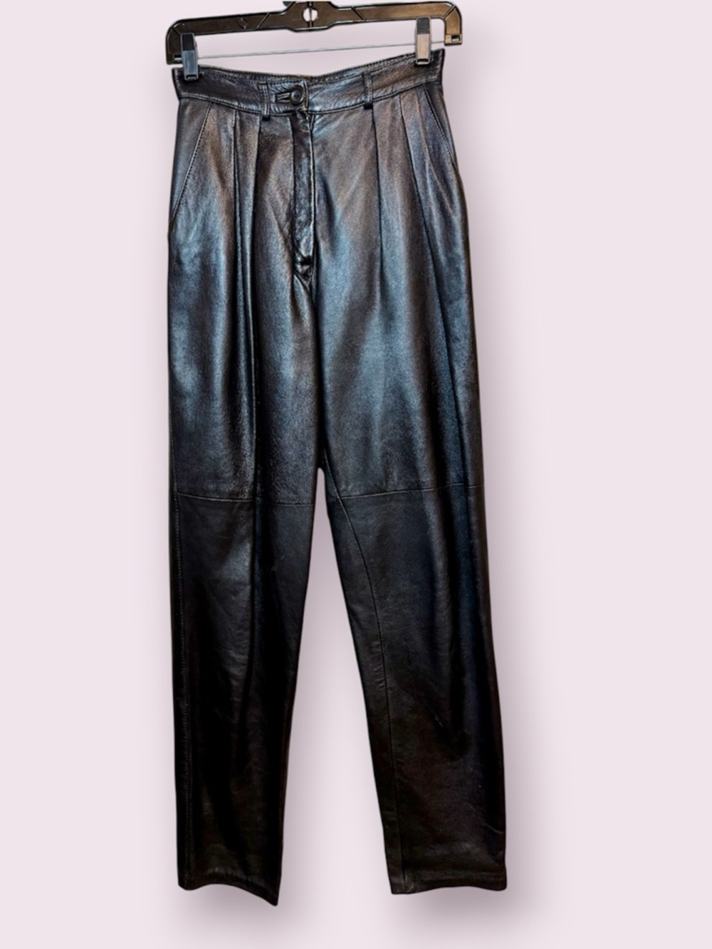 Vintage Cassidy Buttery Soft Black Leather Pleated Pants 25” Waist / XS